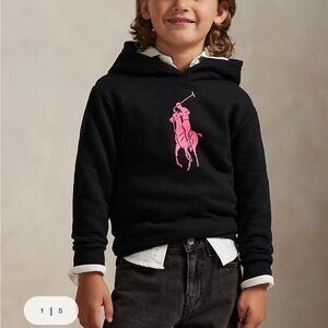 New Polo by Ralph Lauren Kids Hoodie in Black with Pink Emblem